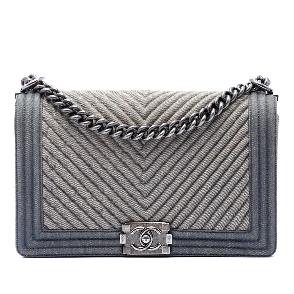 Pre-Loved Chanel Old Medium Chevron Denim Boy Flap